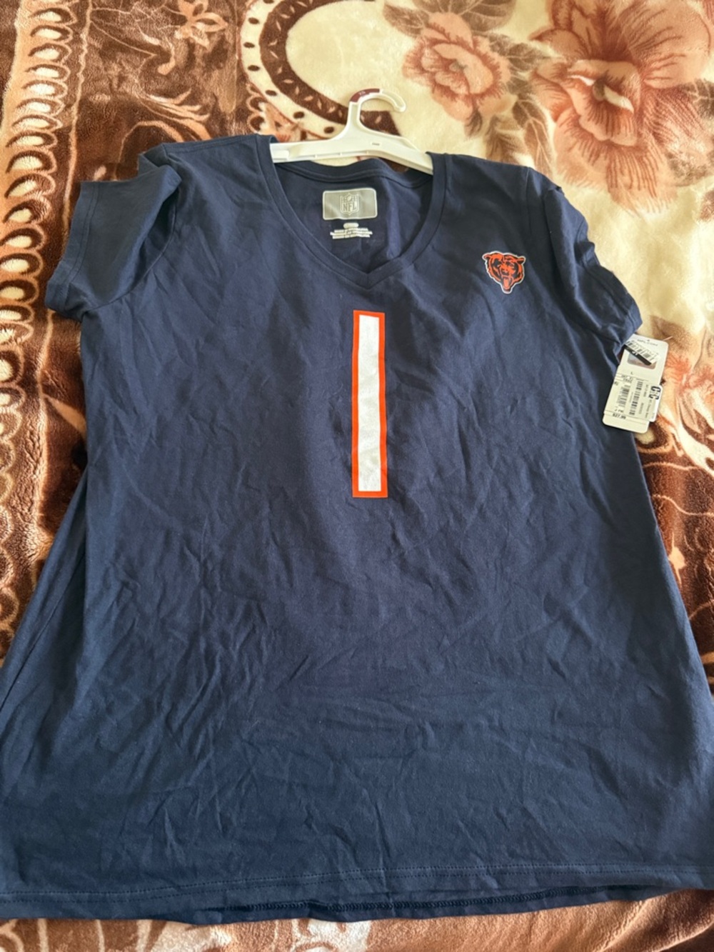 NFL Chicago bears j fields women’s Navy Short-Sleeve Tee with Orange Accent l